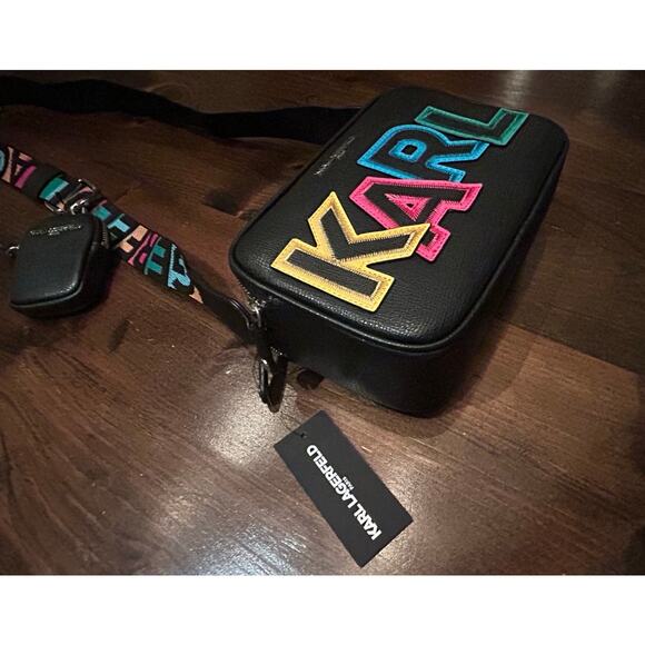 Karl Lagerfeld Paris Maybelle Crossbody Purse Double Zipper Black‎ With Mini Bag - Picture 5 of 9